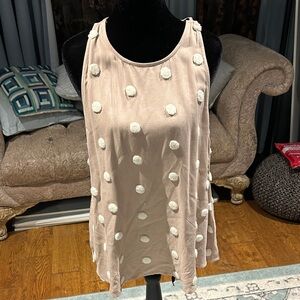 Blu Pepper Beige Sleeveless Polka Dot Blouse